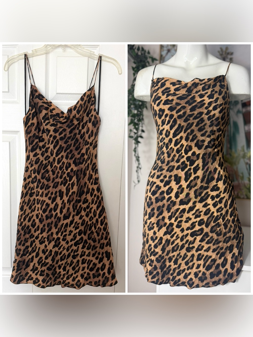 Alice + Olivia Harmony Leopard Print Slip Mini Dress Tan Size 4 Small Draped - Picture 3 of 12